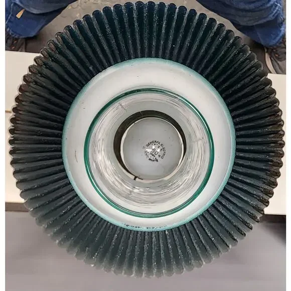 Vintage Electric Oil Lamp w/ Green Ribbed Glass Shade & Brass Burner –20.5" Tall - Picture 14 of 15